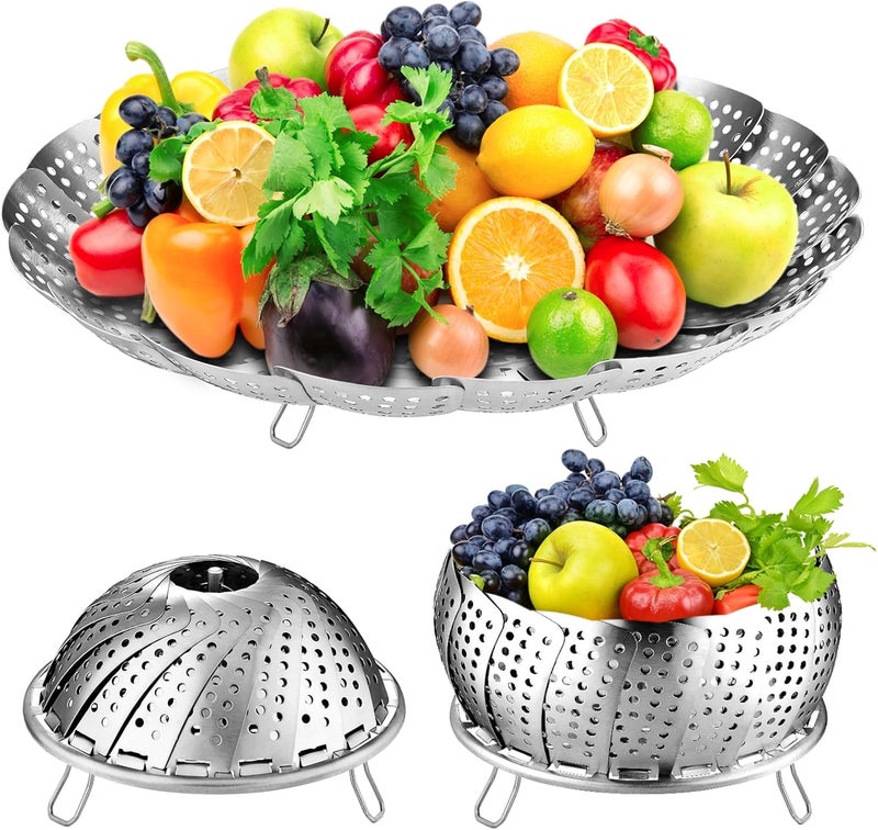 FOFAYU Vegetable Steamer Basket for Cooking 304 Stainless Steel Veggie Food Steamer Basket, Folding Expandable Steamers to Fit Various Size Pot (5.9" to 10") - Image 2